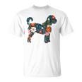 ラブラドゥードルやゴールデンドゥードルのママのためのフローラルドッグシルエット Tシャツ