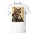 ヴィンテージ 日本の風景 侍 猫 漢字 Art Back Tシャツ