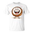 幸せな笑顔のココナッツの顔の漫画 長袖tシャツ Tシャツ