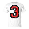 数字 3 ヴィンテージブラック&レッド Tシャツ