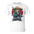 日本の侍カエルの戦士浮世サムライヒキガエルバックプリント。 Tシャツ