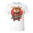 日本の侍犬 柴戦士 浮世サムライ バックプリント Tシャツ