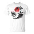 日本の木 赤い月 絵画 日本 夕日 男性 女性 Tシャツ