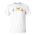 猫心電図心拍オールドスクールルックアニマル 長袖tシャツ Tシャツ