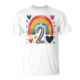 私はもう2歳 女の子のためのかわいいレインボーバースデーデザイン Tシャツ