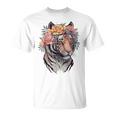 花柄 水彩 虎 花 王冠 虎好き Tシャツ