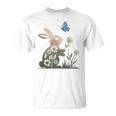 蝶のイースターとデイジーを保持している甘いウサギのウサギ 長袖tシャツ Tシャツ