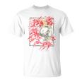 赤いクモのユリの花 日本の頭蓋骨 オタクのバックプリント Tシャツ
