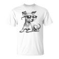 面白いミニチュアピンシャードッグミニピンサングラスデザイン。 Tシャツ