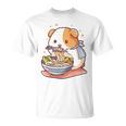 面白いモルモット 箸でラーメンを食べる アニメ 長袖tシャツ Tシャツ