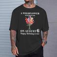 8月6日 誕生 花 グラジオラスとポピー 8月の誕生日 Tシャツ 彼への贈り物