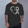 Brain Tumor Awareness Heart Brain Cancer Gray Ribbon Support T-Shirt Gifts for Him