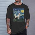 Bull Terrier Howling Moon Noche Estrelladaan Gogh Divertido Cuello Camiseta unisex Regalos para él
