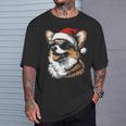 Corgi サンタハット 面白い かわいい 犬 ママ お父さん クリスマス 長袖tシャツ Tシャツ 彼への贈り物