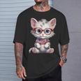 Gatito Patriótico Con Gafas Rojo Blanco Azul Camiseta unisex Regalos para él