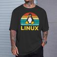 Linux レトロ ヴィンテージ ペンギン オタク ペンギン オペレーティング システム オタク Tシャツ 彼への贈り物