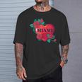 I Love Miami Miami Love Heart & Roses Illustration Graphic Tシャツ 彼への贈り物