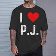 I Love Pj PJ ハート アンティーク調 長袖tシャツ Tシャツ 彼への贈り物