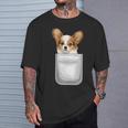 Papillon パピヨン 子犬 ポケットの中の犬 Tシャツ 彼への贈り物