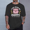 Pigs Make You Happymile かわいい 子豚 恋人 おもしろ豚 Tシャツ 彼への贈り物