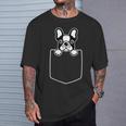 かわいいパイドフレンチブルドッグ ポケットに入れた犬 愛犬 ペットオーナー Tシャツ 彼への贈り物