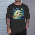 かわいいマルチーズドッグ 星月夜 ヴィンセント・ヴァン・ゴッホ絵画 Tシャツ 彼への贈り物