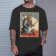 アニメ 日本の侍猫 エレキギターを弾くアートワーク Tシャツ 彼への贈り物
