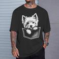 ウエスト ハイランド ホワイト テリア犬の覗くウェスティ デザイン Tシャツ 彼への贈り物