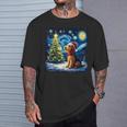 エアデール・テリア 星降る夜 クリスマス ゴッホ 犬の休日 Tシャツ 彼への贈り物