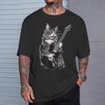 エレキギターを弾くロックキャット デザイン 男性 女性 Tシャツ 彼への贈り物