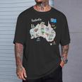 オーストラリアの地図。風景、動物、文化、シンボルのアイコン Tシャツ 彼への贈り物