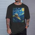 ゴッホの星空の夜のカタツムリスローモーバー動物愛好家 Tシャツ 彼への贈り物