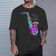 サクソフォン プレーヤー ジャズ 音符 サクソフォン カラフル サックス Tシャツ 彼への贈り物