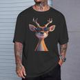サングラスの角を持つ雄鹿狩猟鹿トナカイ赤鹿 Tシャツ 彼への贈り物