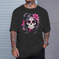 スタイリッシュなマゼンタ サクラ ムエルテ スカルデザイン Dia De Los Muertos Tシャツ 彼への贈り物