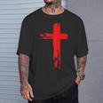 タトゥーレッドクロスオーダー I Christian I Brushtroke I Cross Tシャツ 彼への贈り物