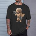 ダックスフンド 犬の筋肉トレーニング ダンベル付き フィットネスジム Tシャツ 彼への贈り物