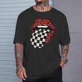 チェック 舌 赤 ヒョウ 唇 レース Tシャツ 彼への贈り物