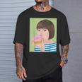 ドーナツショップ ポップアート ポートレート ロジックロックスター キュート ドーナツ ガールフレンド ドーナツ Tシャツ 彼への贈り物