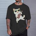 ハワイアンウケ猫遊びウクレレバッジポケット Tシャツ 彼への贈り物