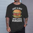 ハンバーガーが大好きな少年 おもしろハンバーガー好き Tシャツ 彼への贈り物