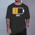 バッテリーハーフ残量50 バッテリーデッドtシャツ バッテリー残量が少ない Tシャツ 彼への贈り物