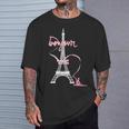 パリフランス エッフェル塔 ボンジュール 体操リボンとリボン Tシャツ 彼への贈り物