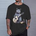 ミュージシャン ロシアンブルー猫 ギタリスト 猫とギター Tシャツ 彼への贈り物