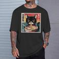 ラーメンと黒猫 和風ビンテージ Tシャツ 彼への贈り物