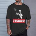 レイバー、Dj、ハードテクノパーティー、フェスティバルのためのテクノバイキング Tシャツ 彼への贈り物