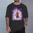レーザーアイズスペースキャットライディングナマケモノ、ラマ-レインボー Tシャツ 彼への贈り物