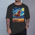 ヴァンゴッホの星空の夜ワイルドホースマスタングアニマル愛好家 Tシャツ 彼への贈り物