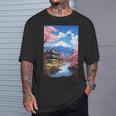 寺と富士山のある日本の風景 Tシャツ 彼への贈り物