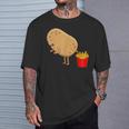 愉快なフライドポテト食べ物デザイン 男女兼用 Tシャツ 彼への贈り物